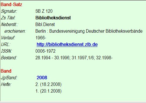 OPAC-Anzeige laufende Zeitschrift