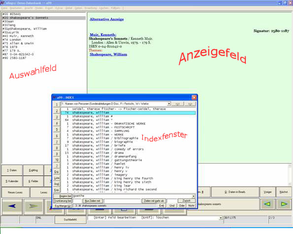 Hauptfenster mit Indexfenster