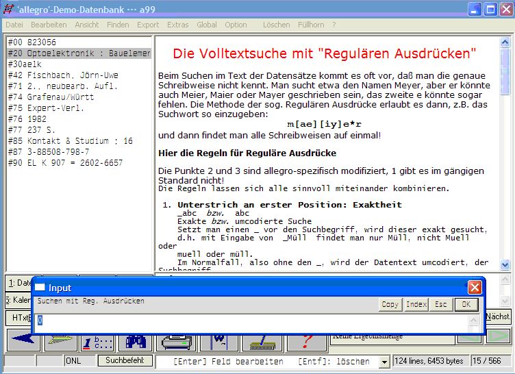 Volltextsuche Eingabe des regulaeren Ausdrucks